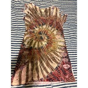 Daytrip Womens Cold Shoulder Tribal Print Top Multi Color Boho Shredded Sleeve L